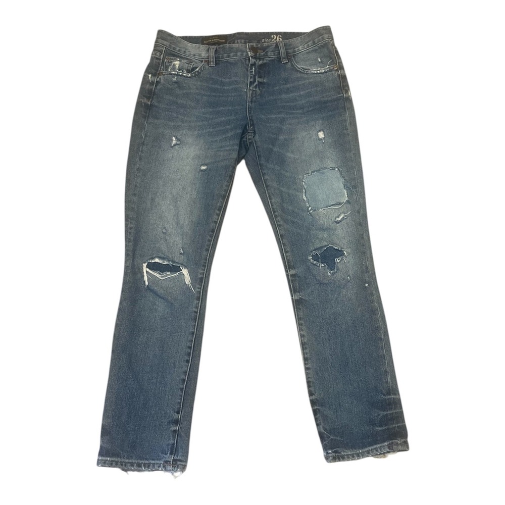 J.Crew Broken In Boyfriend‎ Jeans Size 26 Distressed Ripped Medium Wash Denim